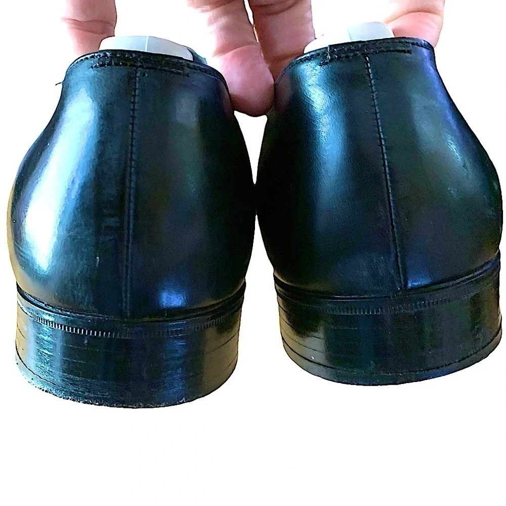 ALAN McAfee London Vintage Black Leather Plain Toe Lace Up Dress Shoe Size 9.5 B